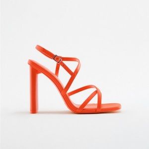 Zara Strappy High Heels in Orange - Size 8